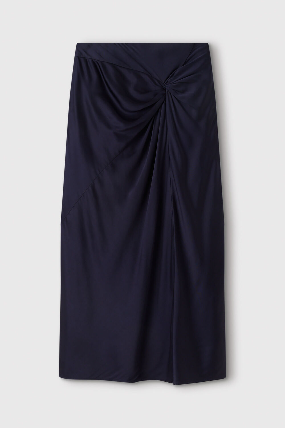 Satin Twist Side Midi Skirt