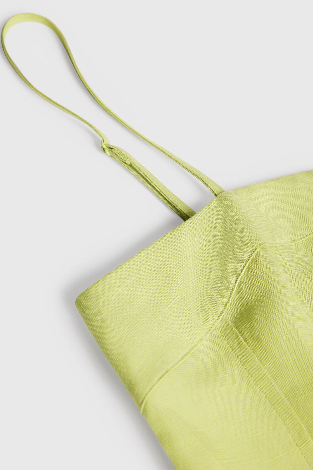 Green Linen Blend Waisted Midi Dress