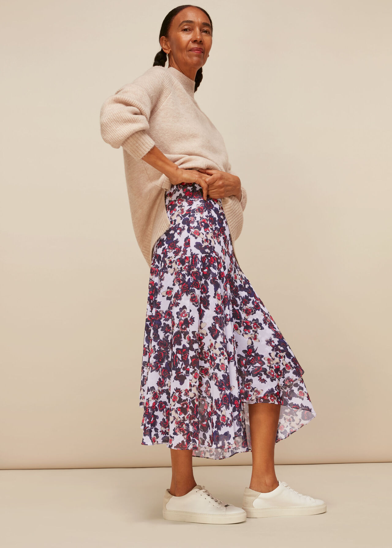 Floral Asymmetric Skirt Multicolour
