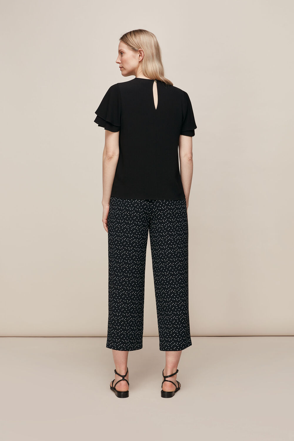 Frill Sleeve Shell Top Black