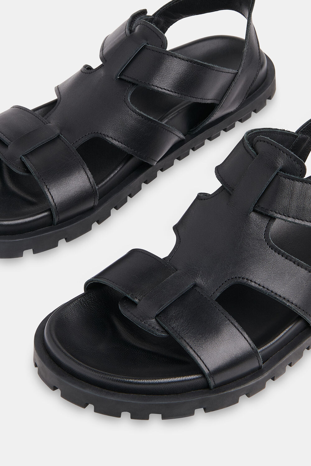 Black Freya Fisherman Leather Sandal
