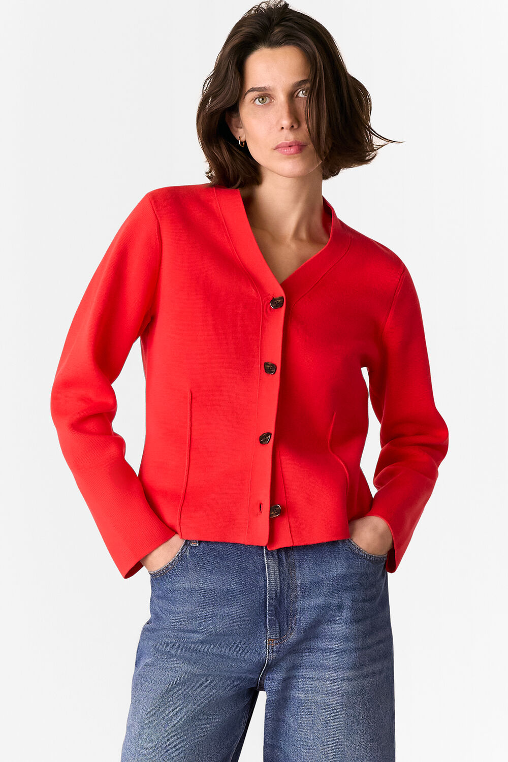 Red Seam Detail Cardigan