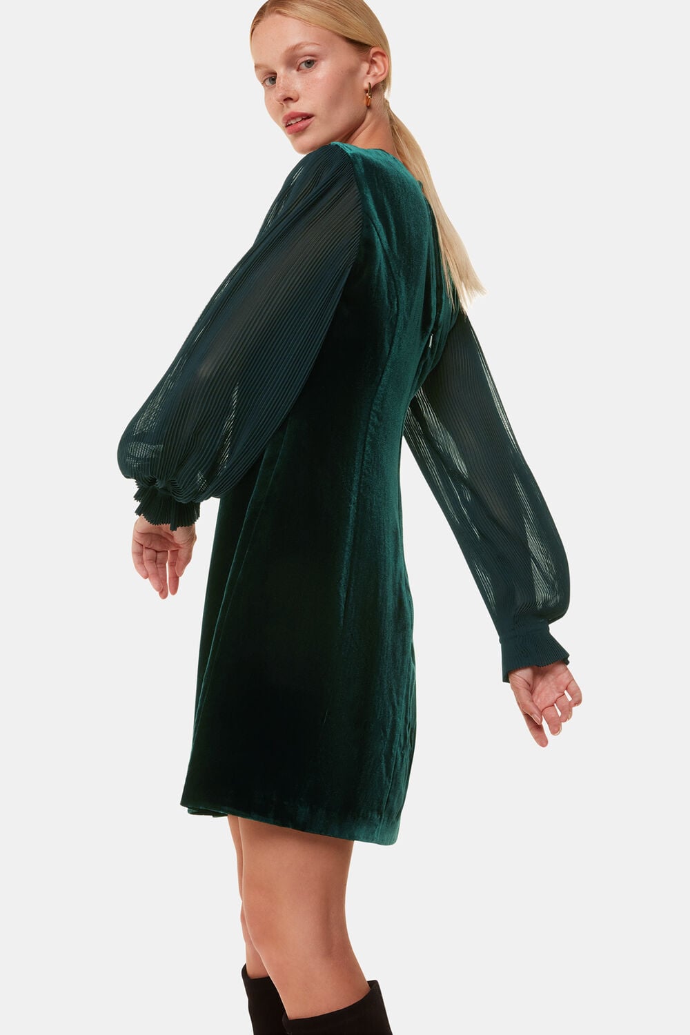 Velvet Pleated Sleeve Dress
