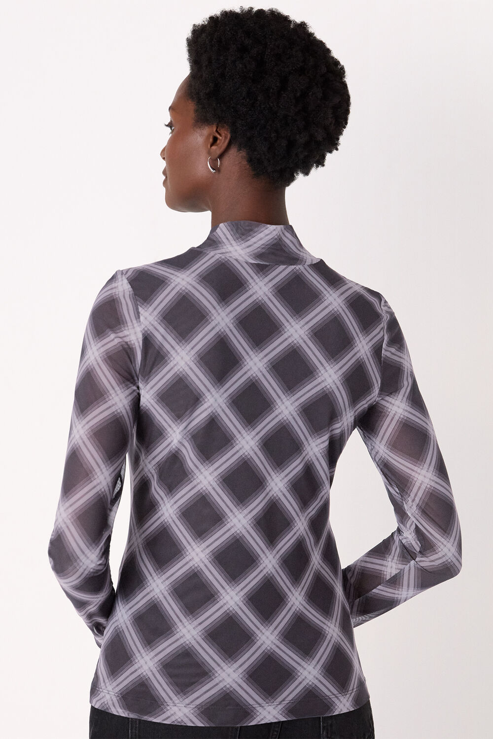 Burgundy Check Print Mesh Top