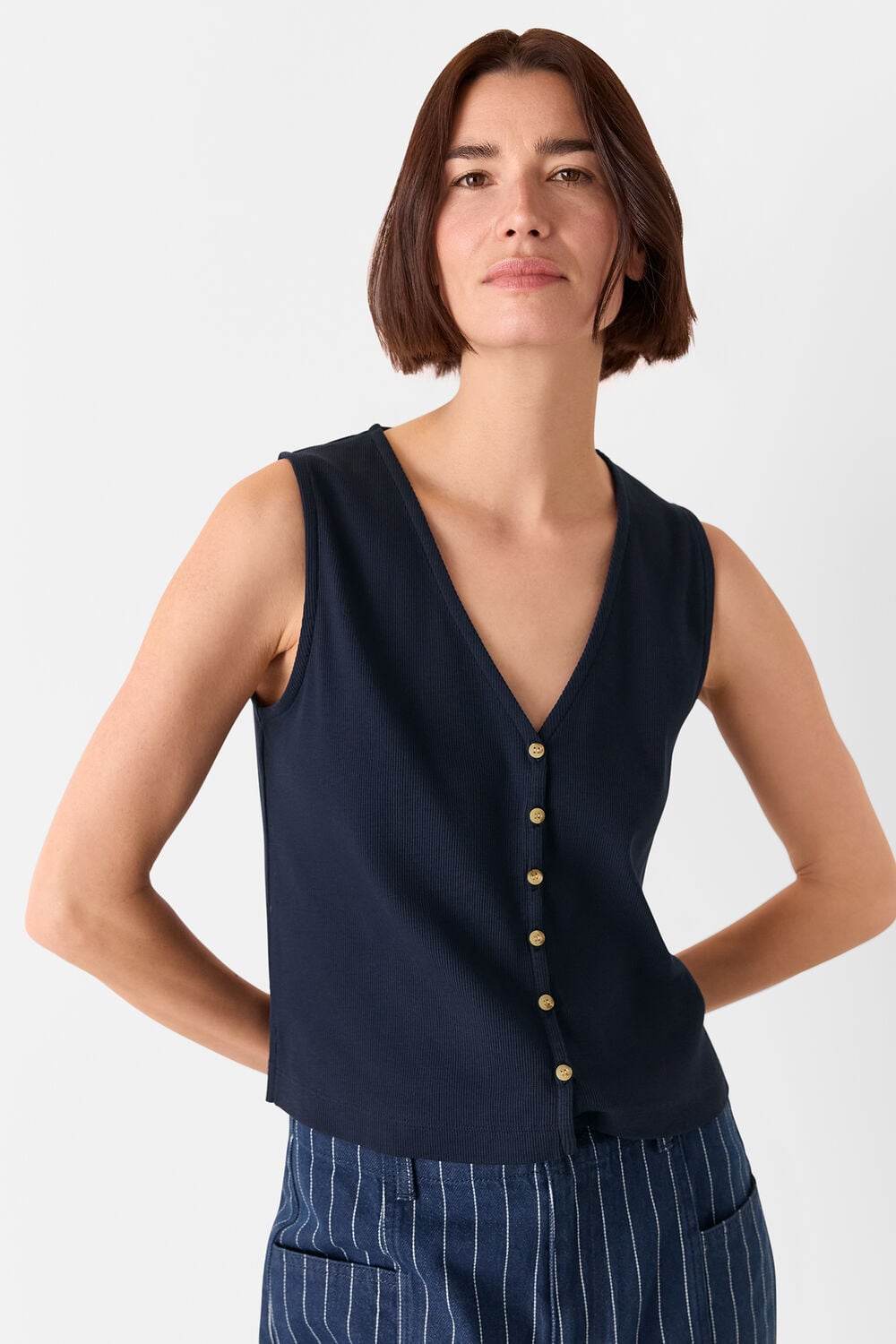 Navy Button Rib Tank