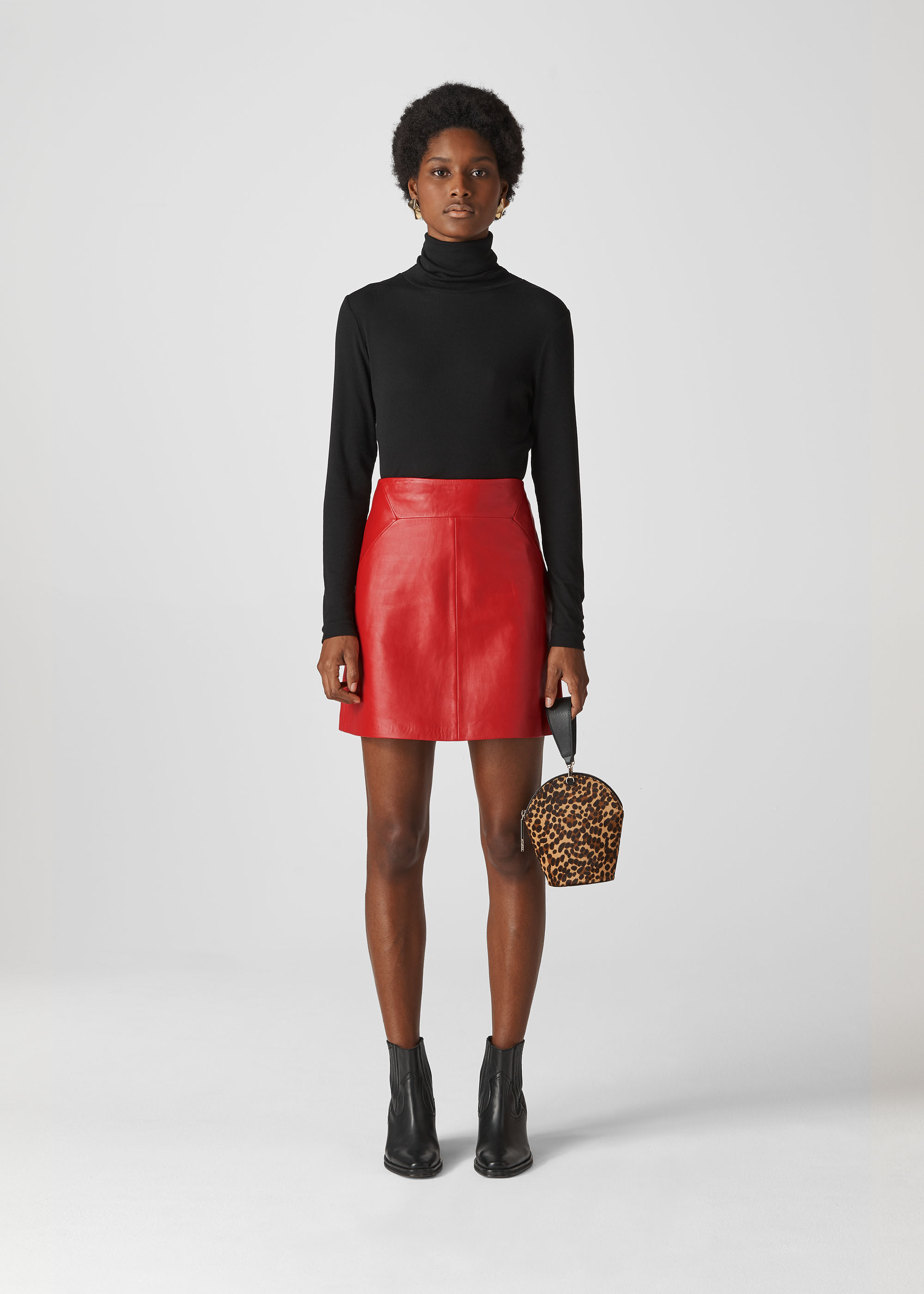 red leather skirt with shirt