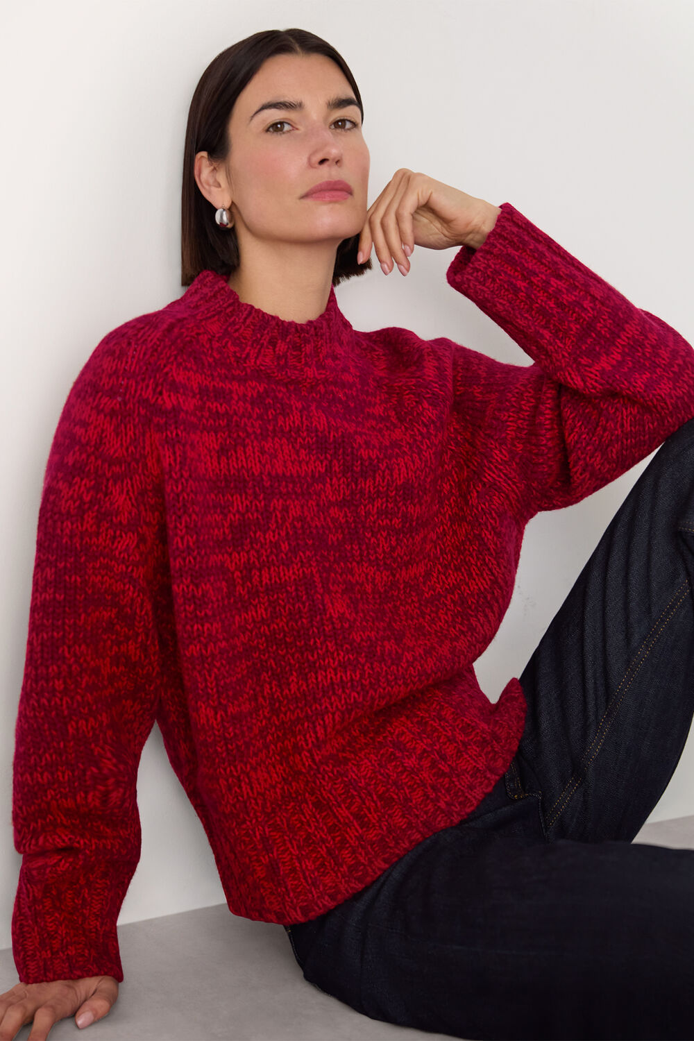 Red Chunky Wool Fleck Knit