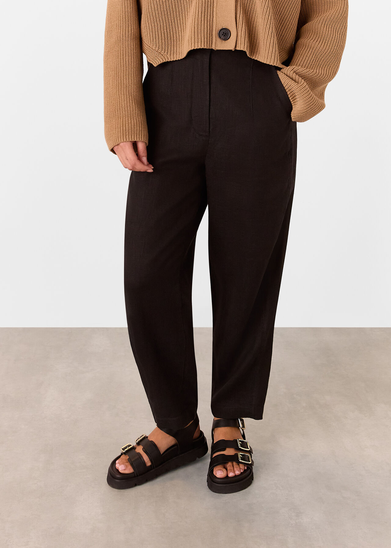 Petite Linen Barrel Leg Trouser