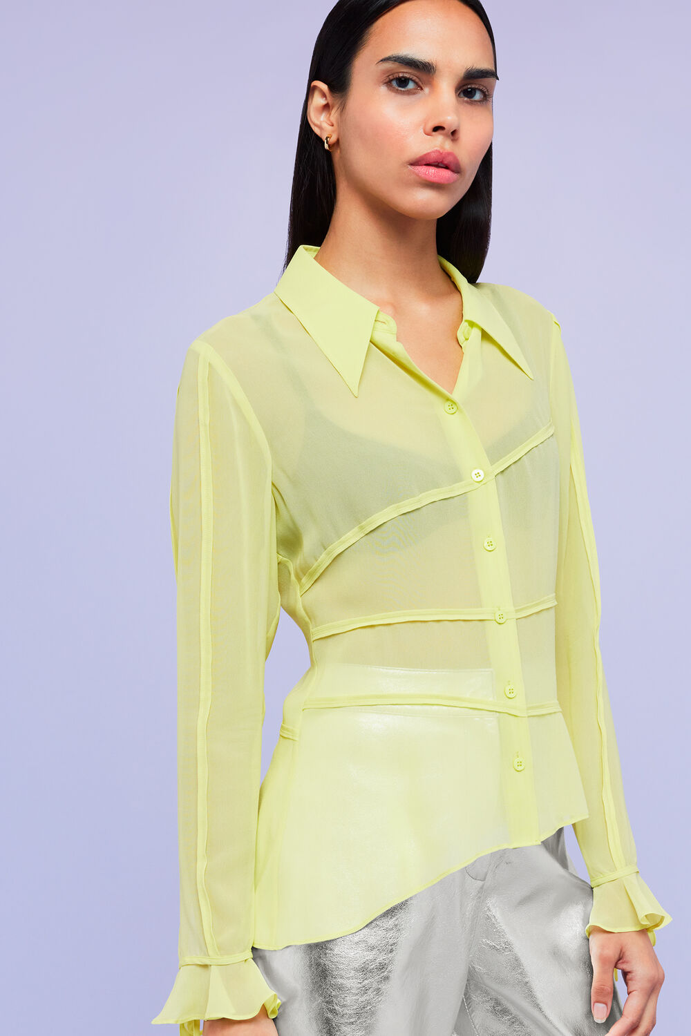 Yellow Fallon Seam Detail Silk Shirt