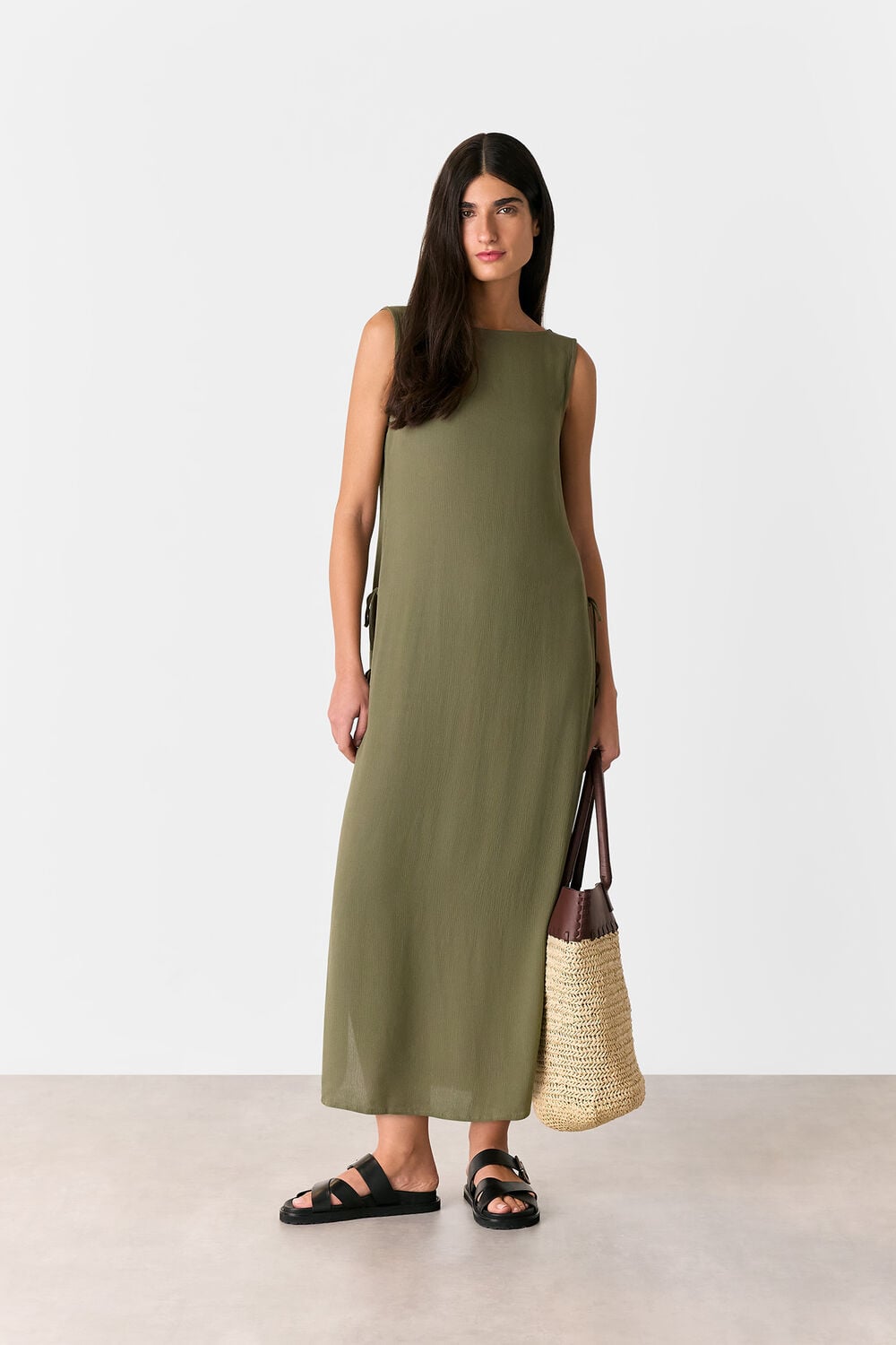 Khaki Tie Side Beach Dress