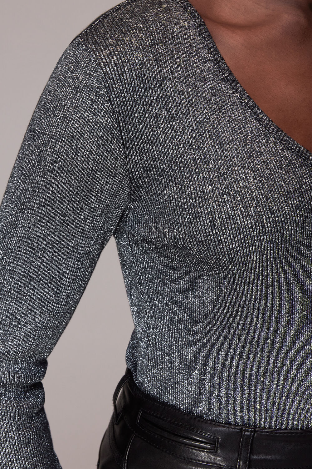 Long Sleeve Sparkle V Neck Top