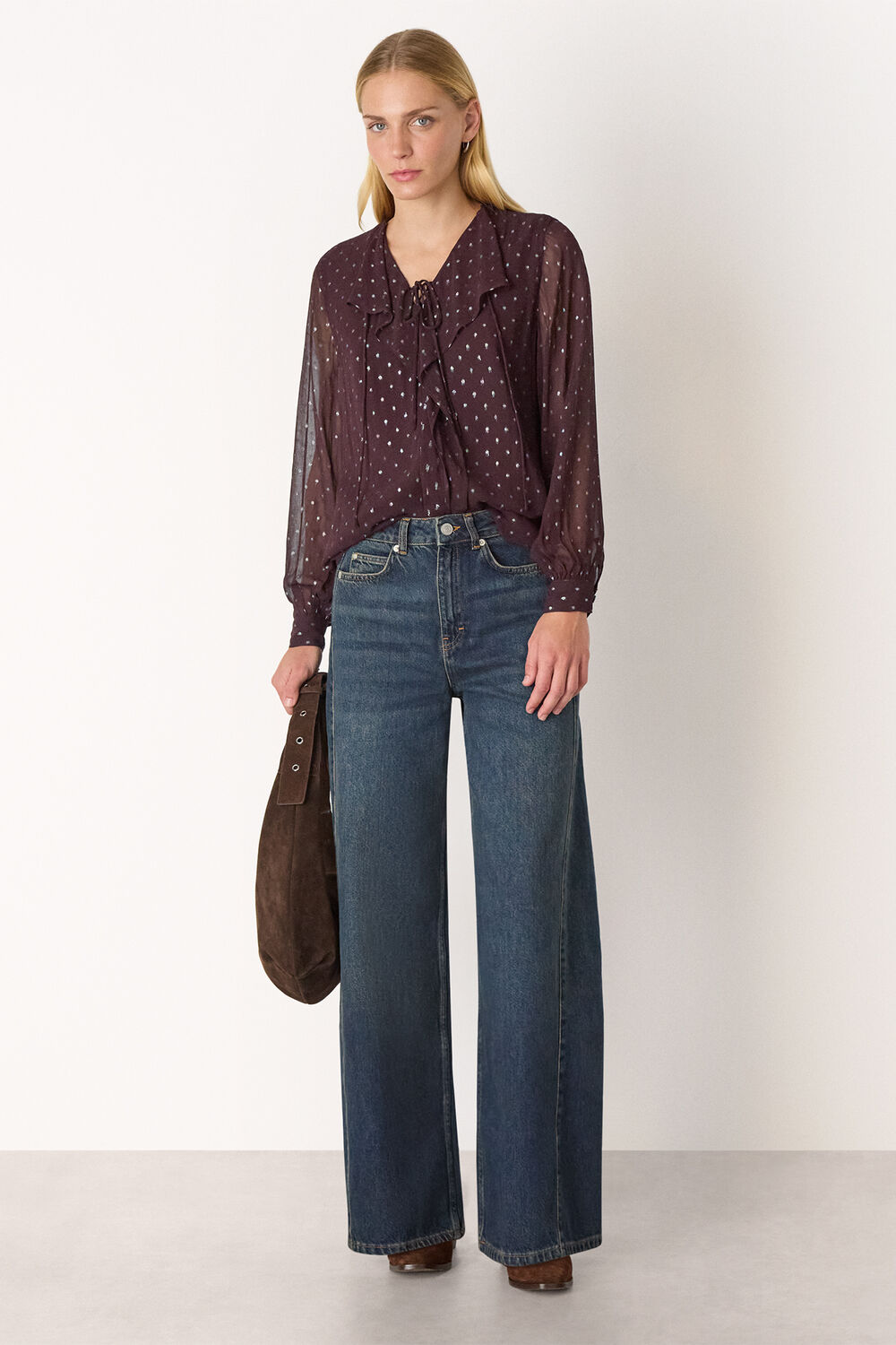 Metallic Dobby Frill Blouse