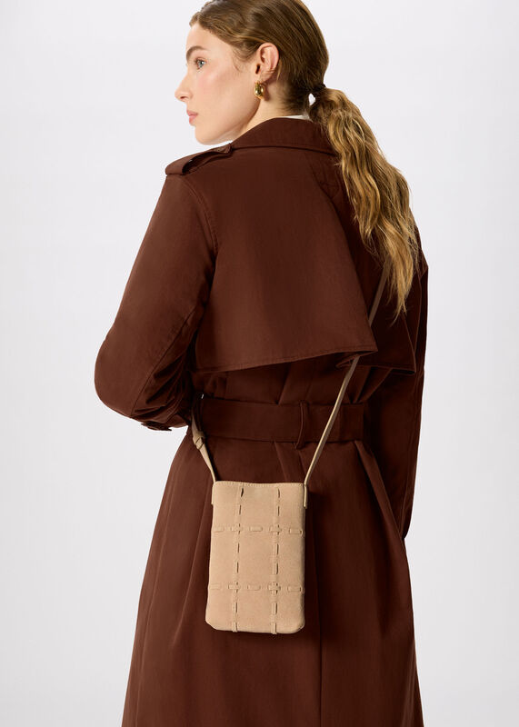 Neutral Suede Whipstitch Phone Bag