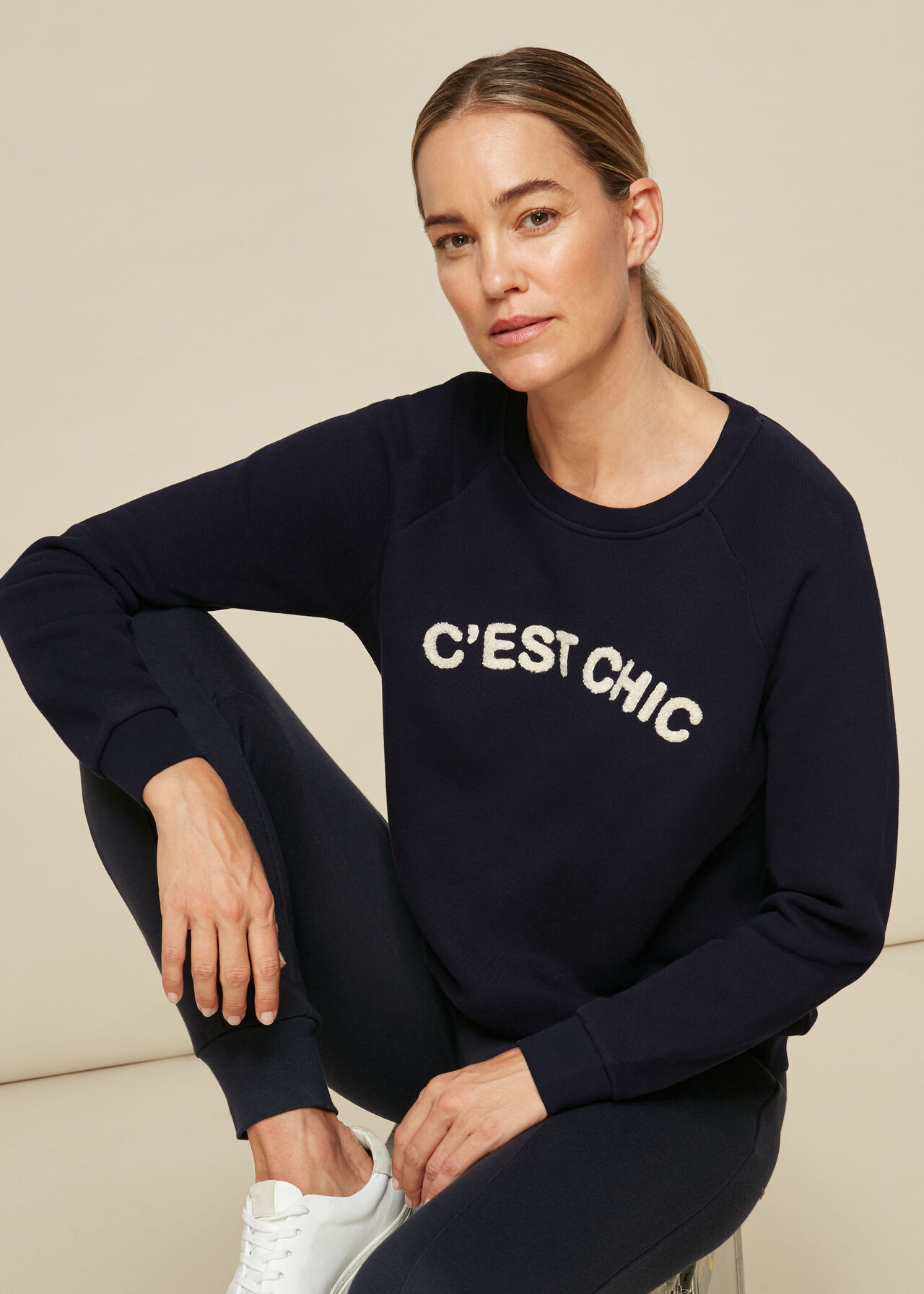 Navy Cest Chic Logo Sweatshirt, WHISTLES