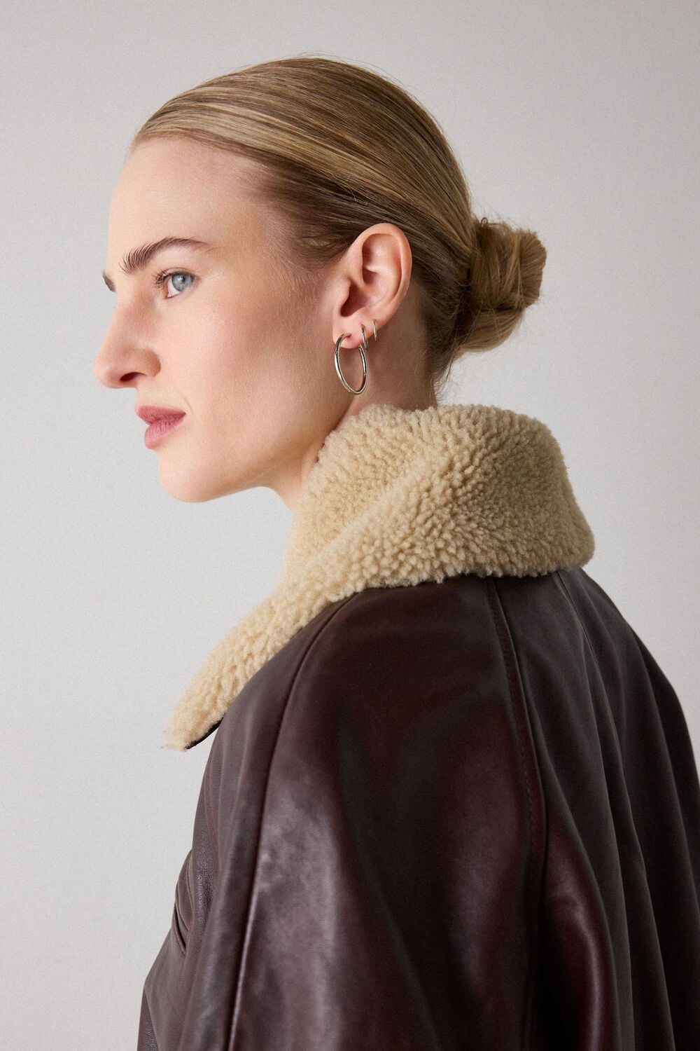 Shearling Trim Leather Bomber