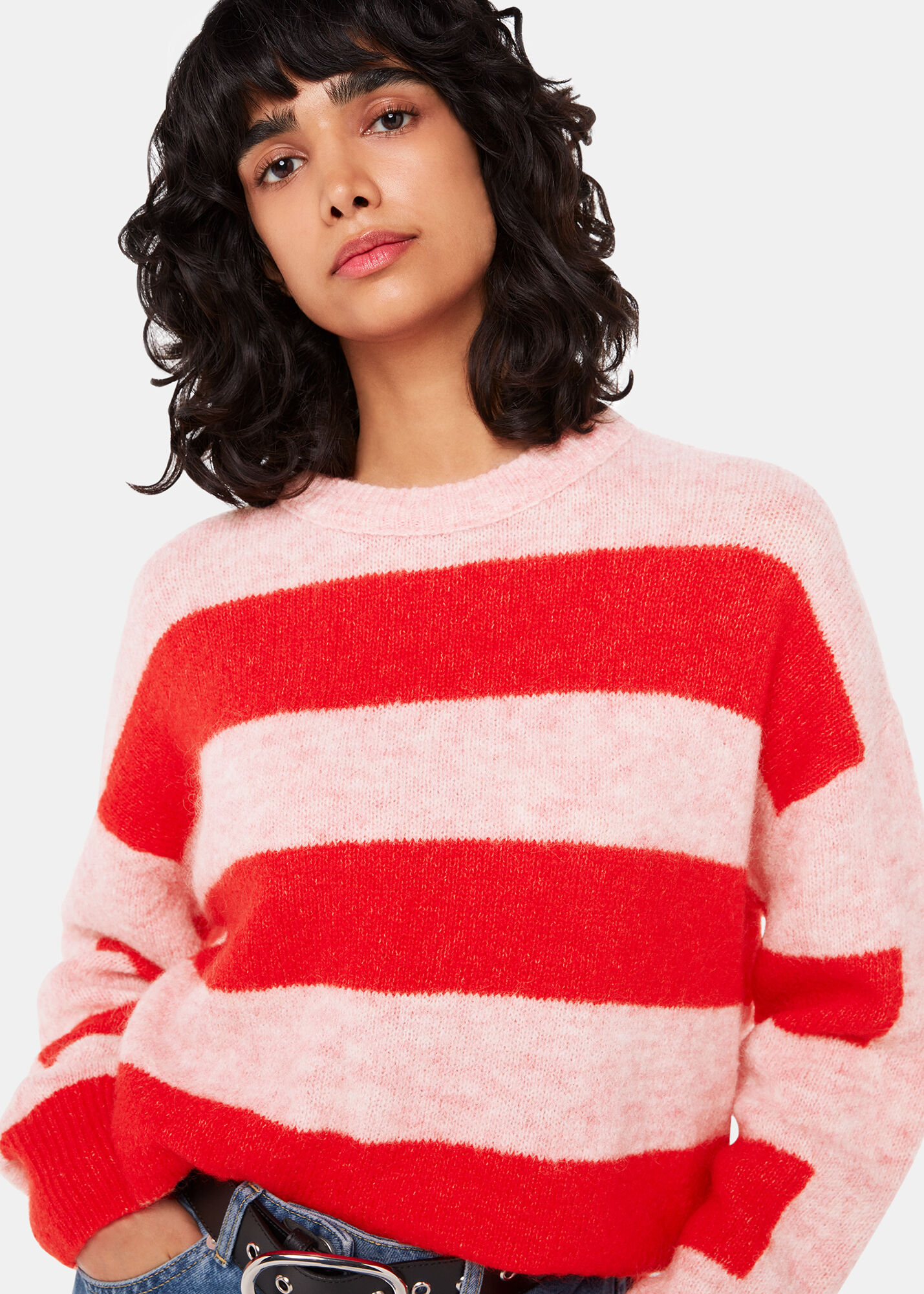 Women's Pink/Multi Stripe Mohair Sweater | Whistles US |