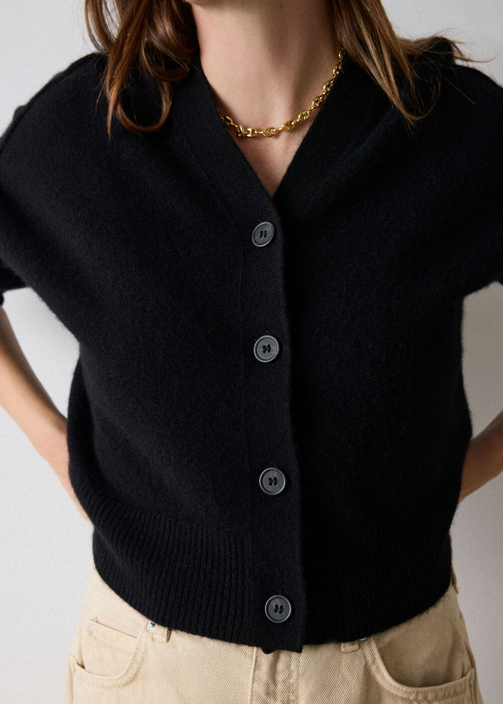 Black Cashmere Button Cardigan