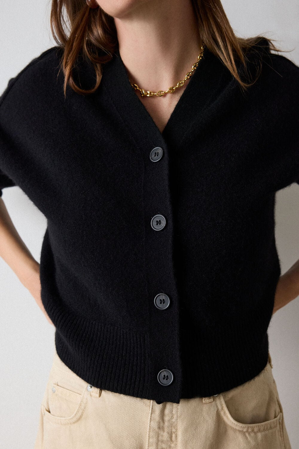 Black Cashmere Button Cardigan