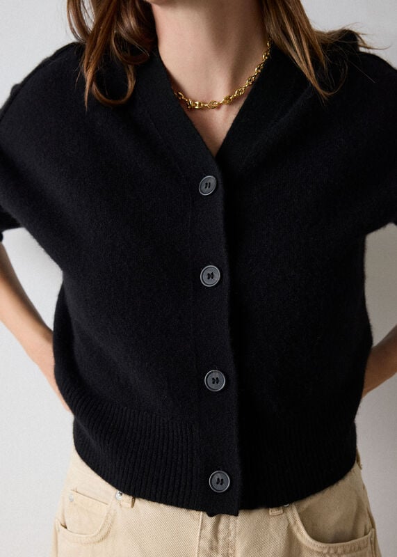 Black Cashmere Button Cardigan