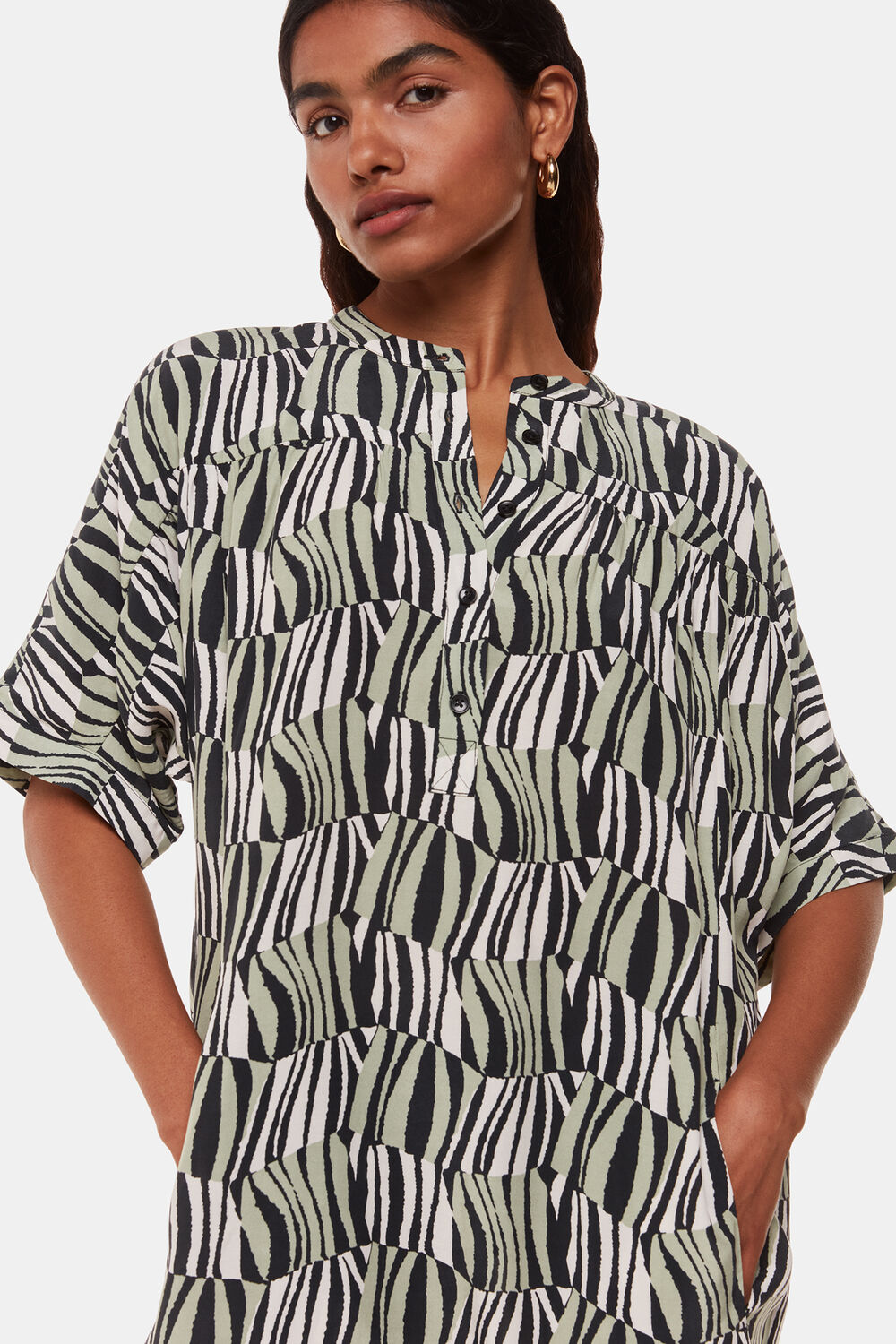 Green Petite Checkerboard Tiger Print Dress
