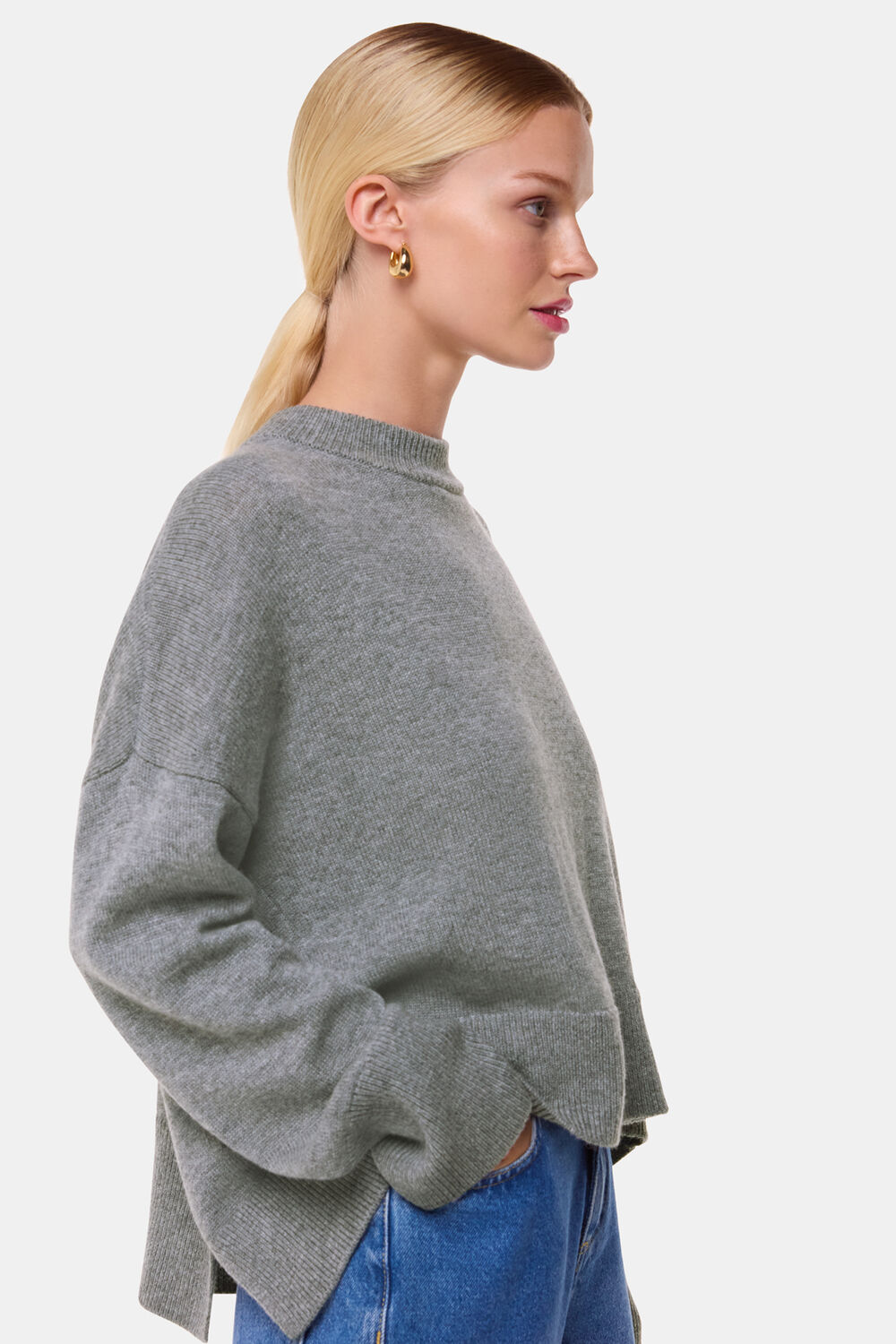 Dark Grey Cashmere Blend Split Back Sweater