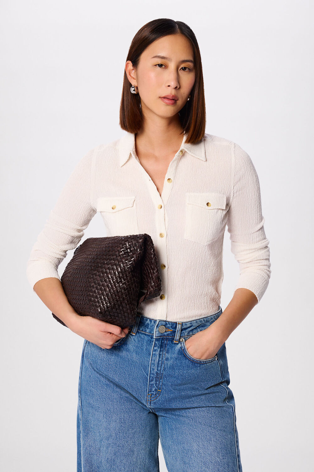 Ivory Textured Detail Jersey Shirt