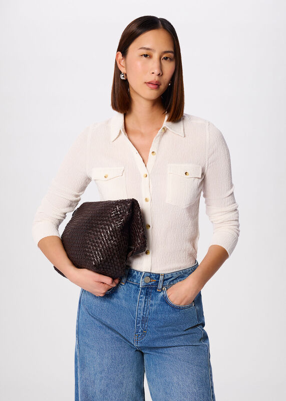 Ivory Textured Detail Jersey Shirt