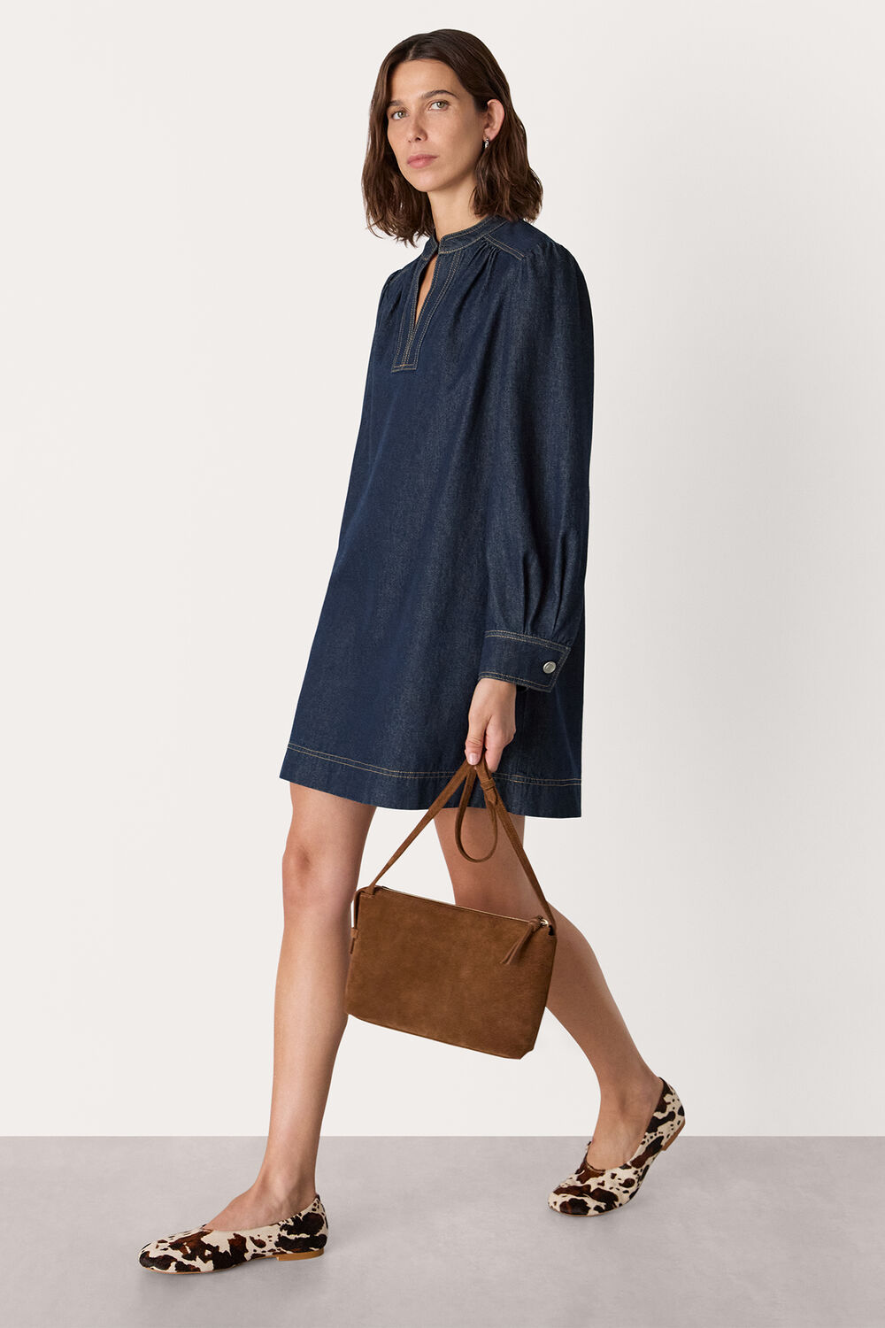 Dark Denim Long Sleeve Shift Mini Dress
