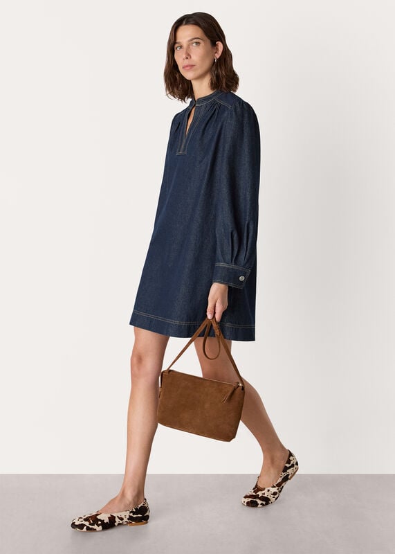 Dark Denim Long Sleeve Shift Mini Dress