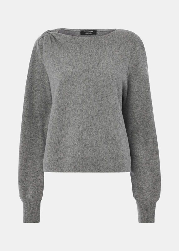 Grey Wool Twist Front Detail Knit