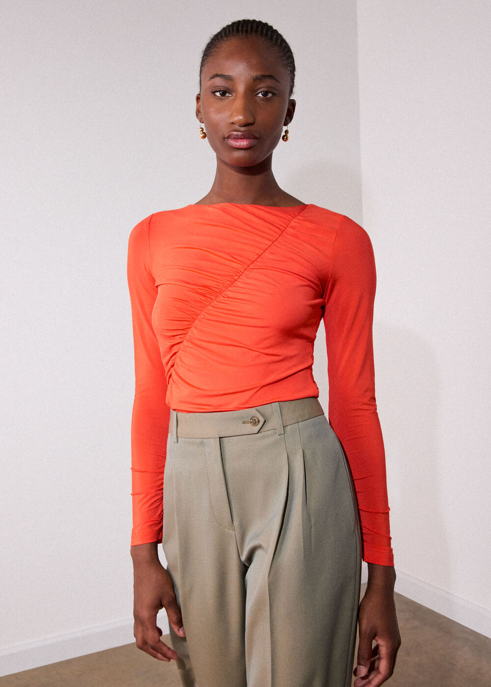 Orange Asymmetric Gathered Top
