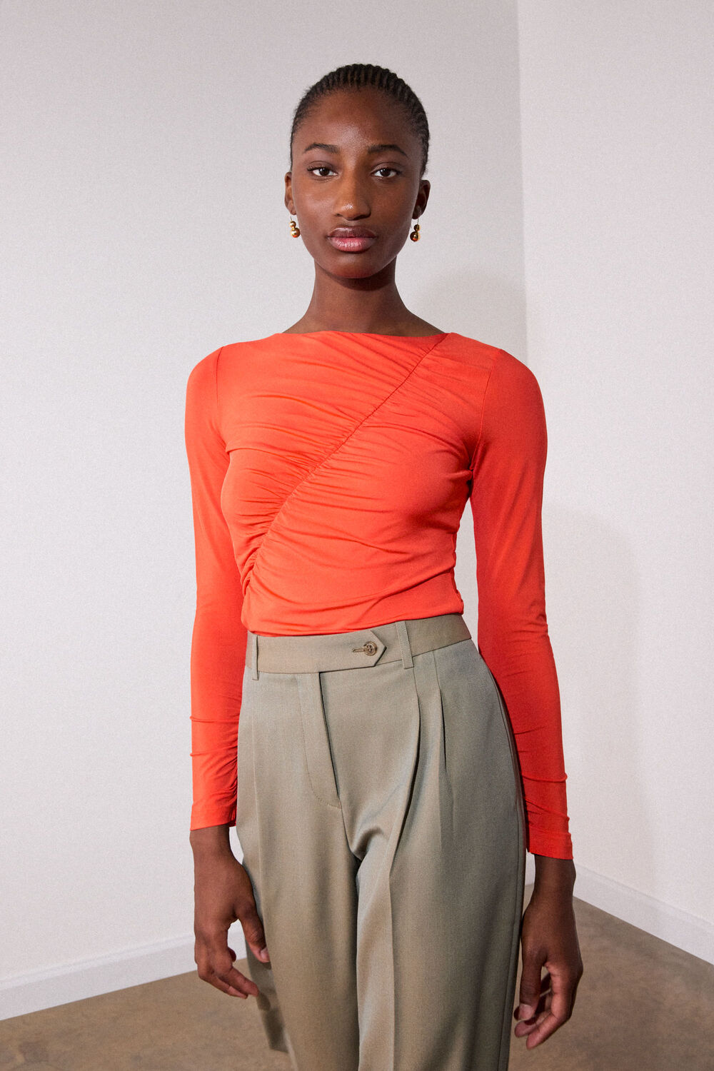 Orange Asymmetric Gathered Top
