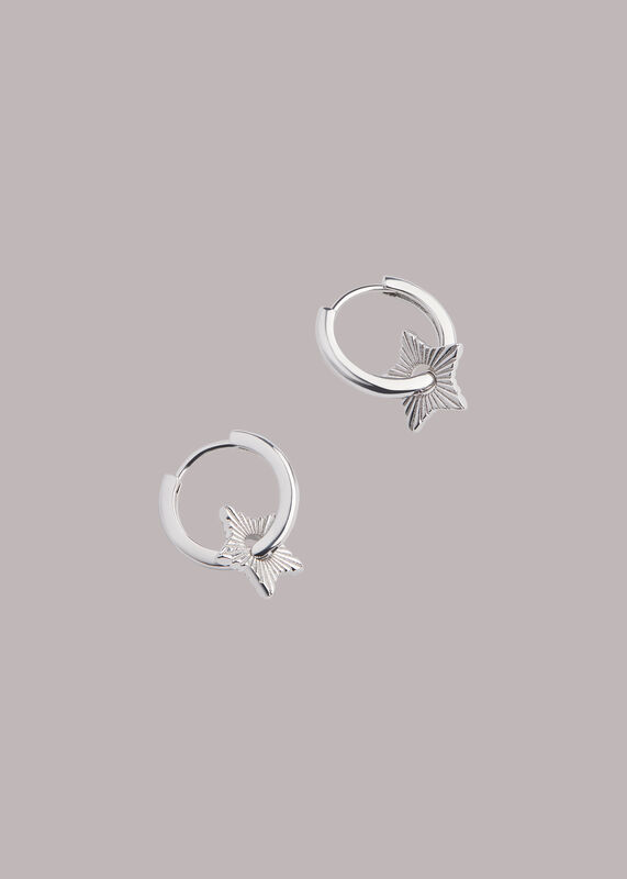 Silver Textured Star Mini Hoop