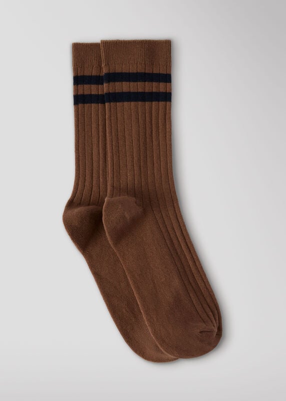 Brown Striped Ribbed Socks
