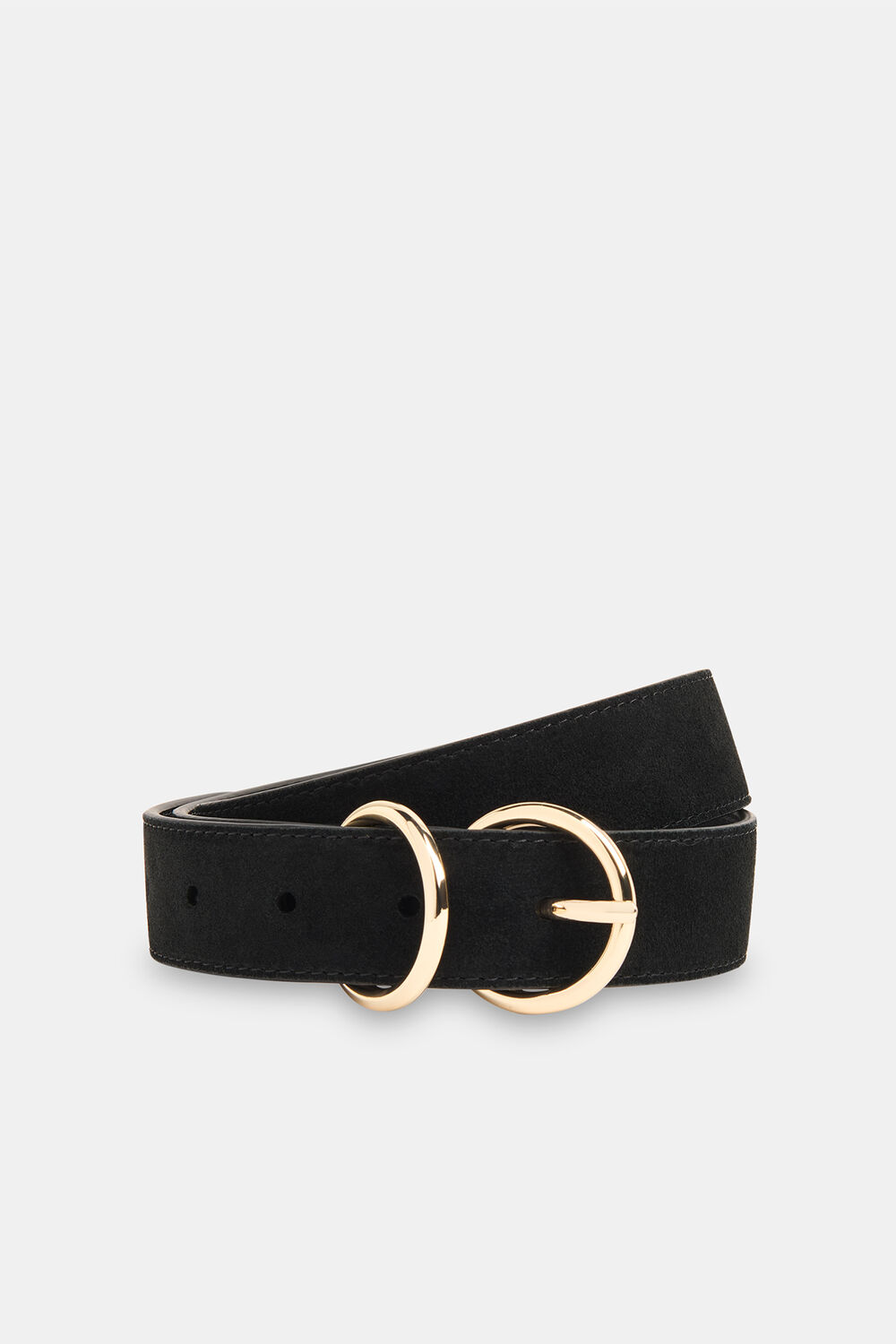 Black Suede Double Ring Buckle Belt