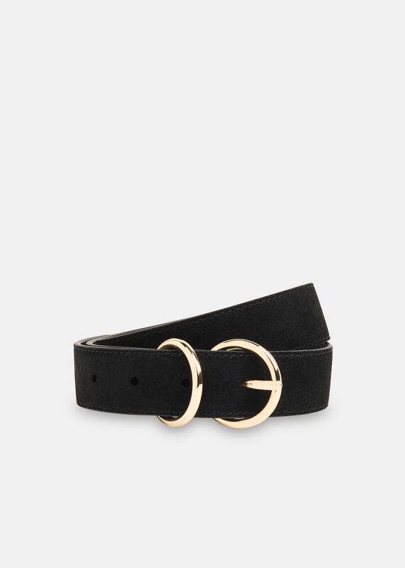 Black Suede Double Ring Buckle Belt