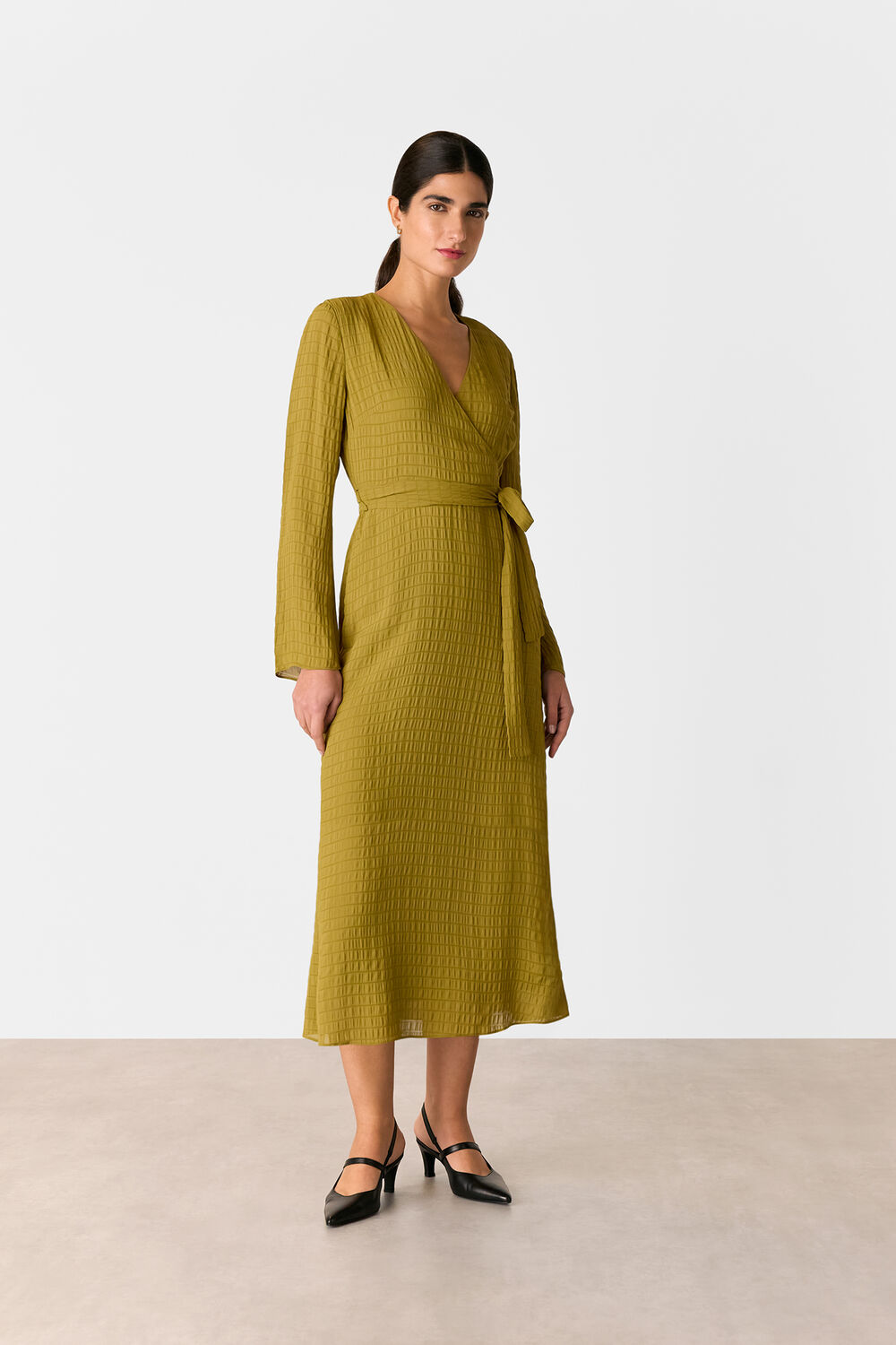Olive Alex Textured Wrap Midi Dress