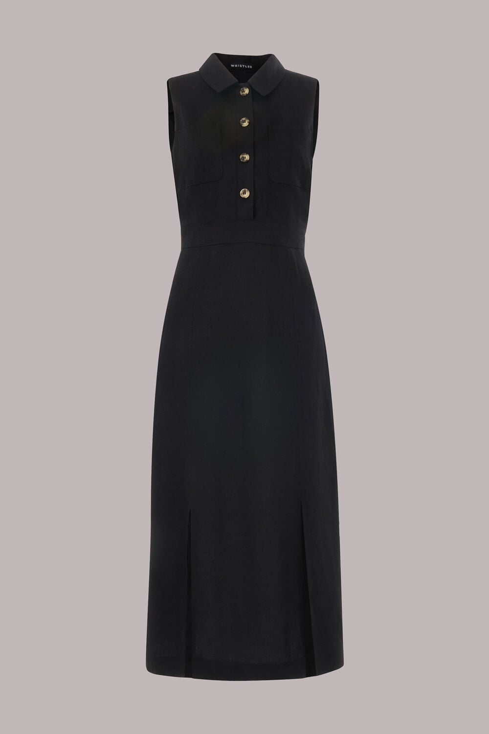 Black Molly Linen Midi Dress