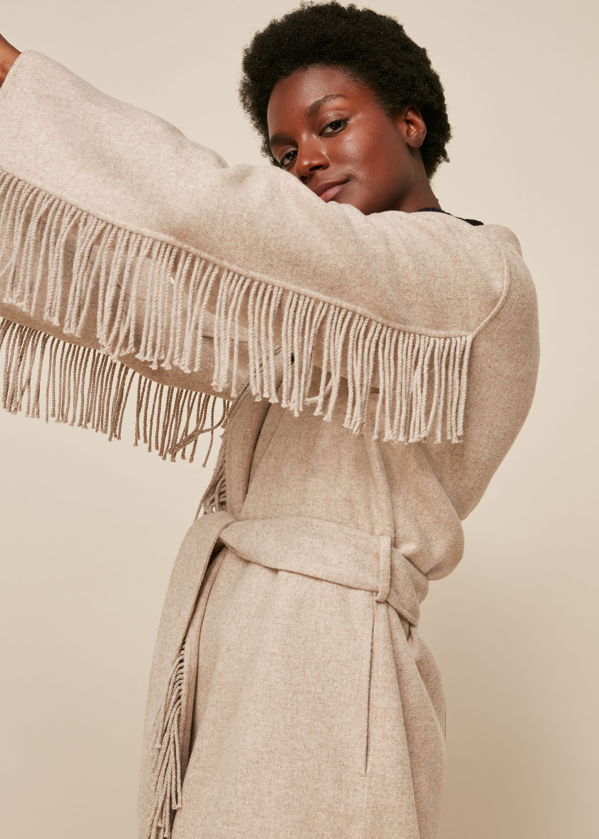 Fringe wool coat cheap