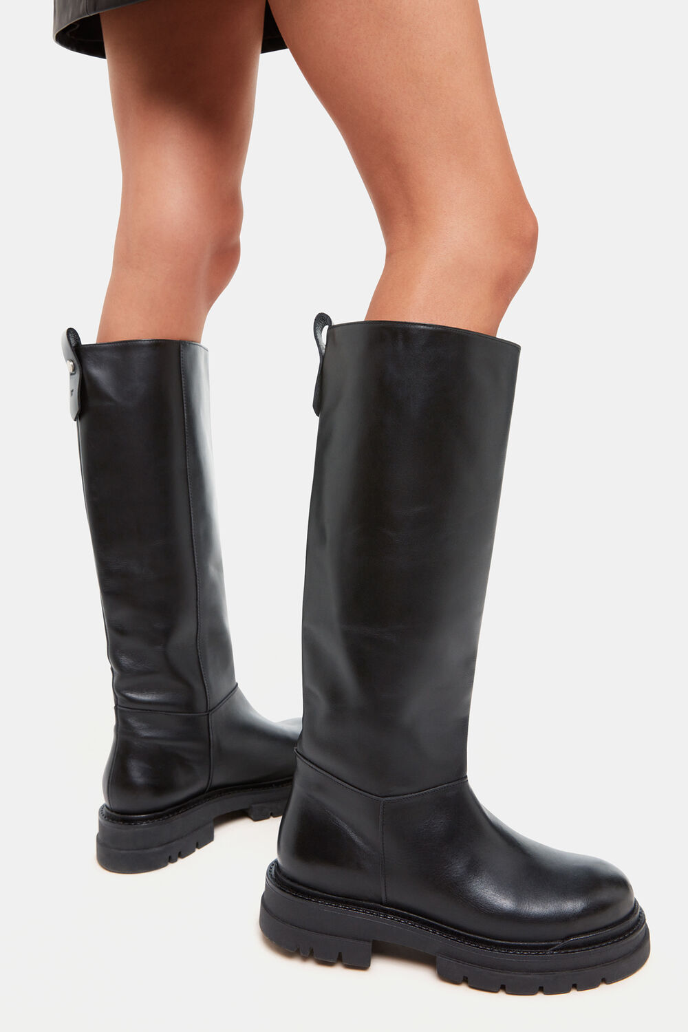 Black Maceo Lug Sole Knee High Boot