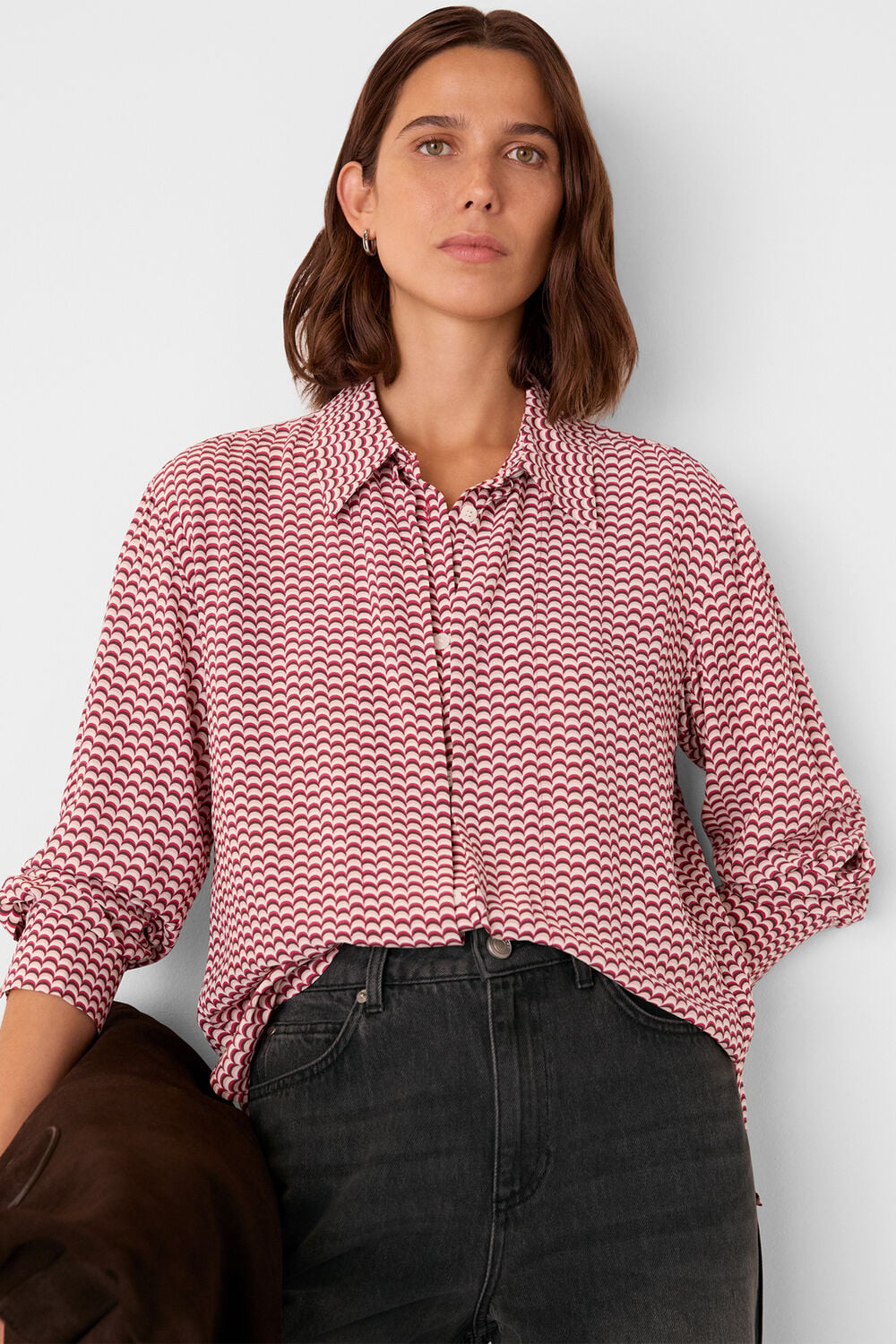 Red Geo Print Pleat Detail Shirt