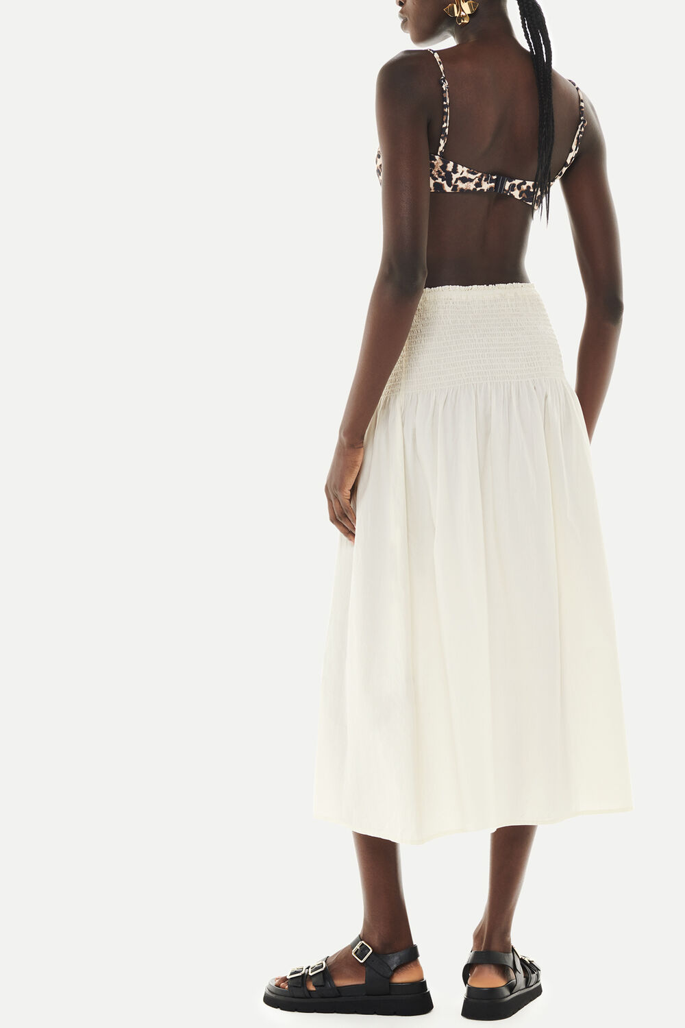 Smocked Waist Midi Skirt