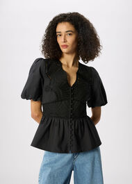 Cotton Broderie V Neck Blouse
