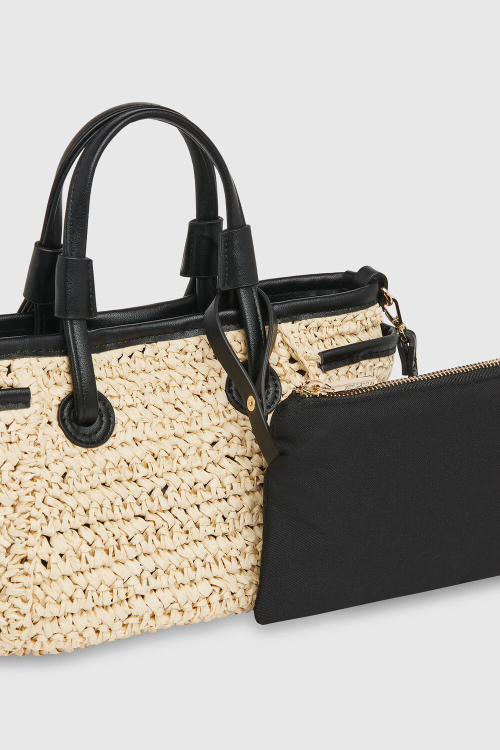 Neutral Aylin Mini Straw Tote Bag