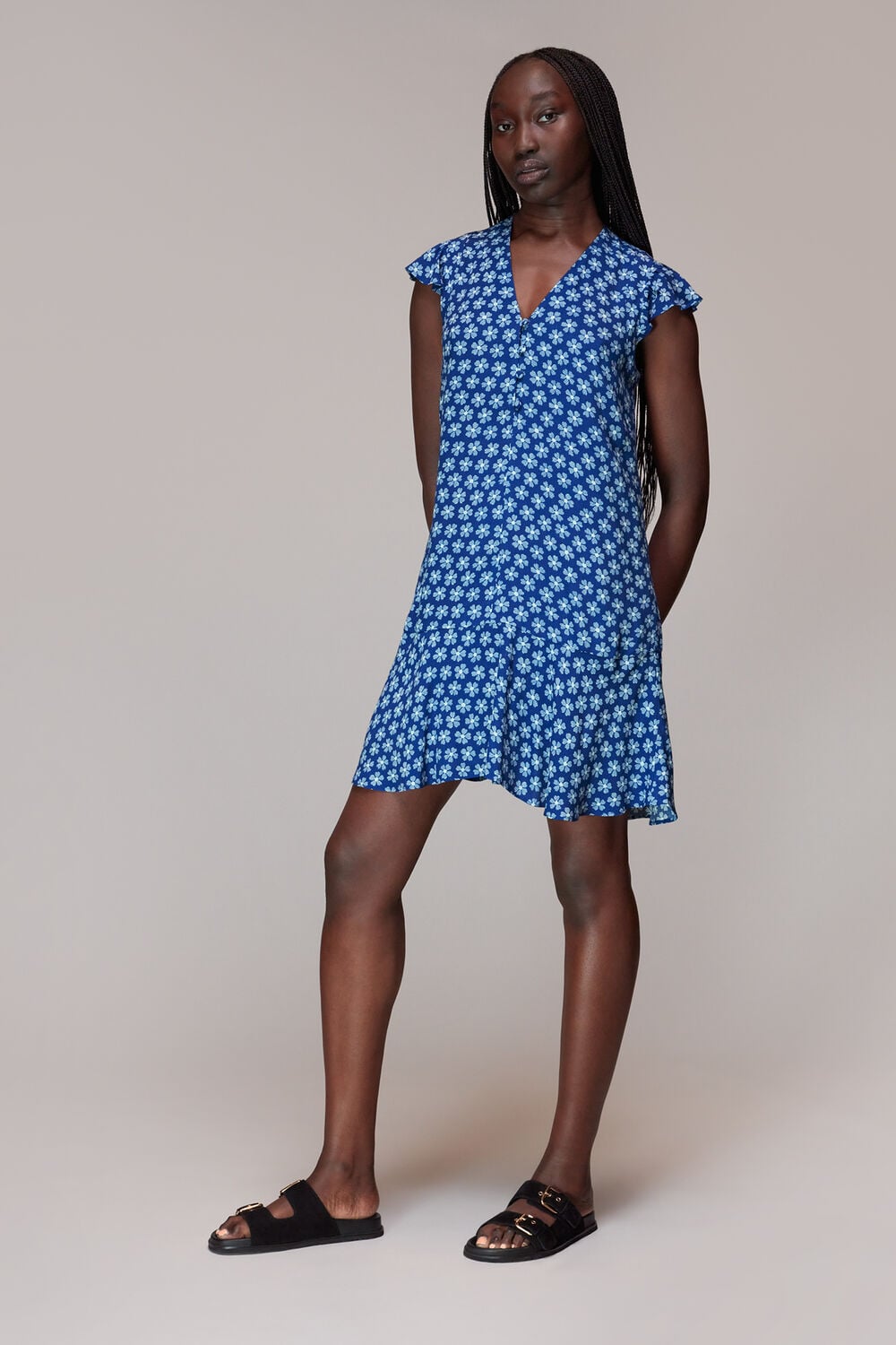 Blue Daisy Check Print Flippy Dress