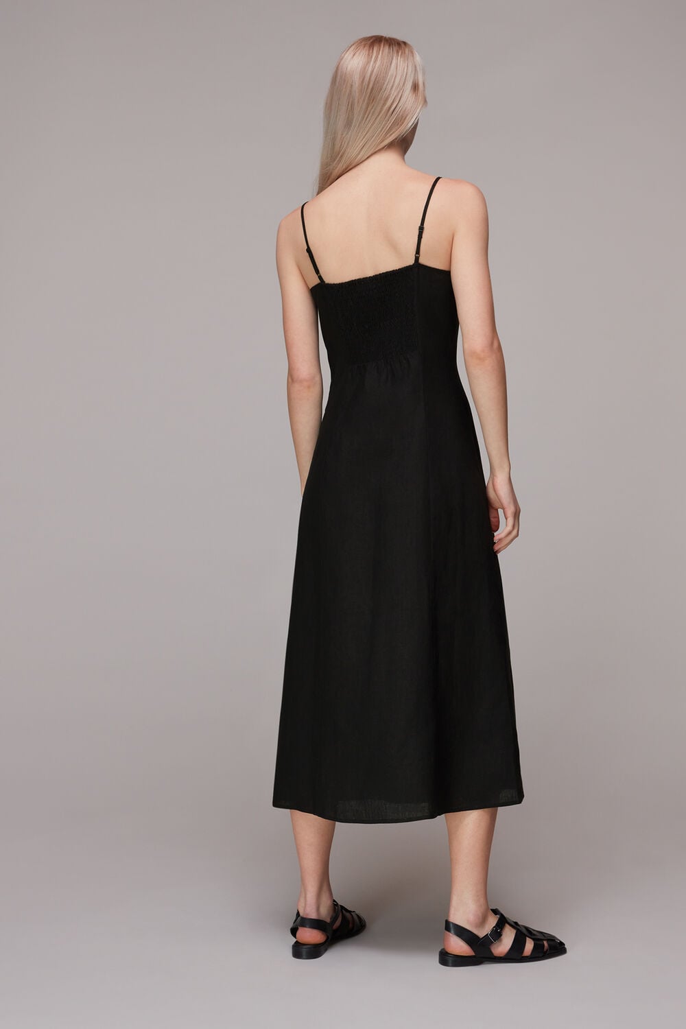 Black Ava Button Linen Mix Dress