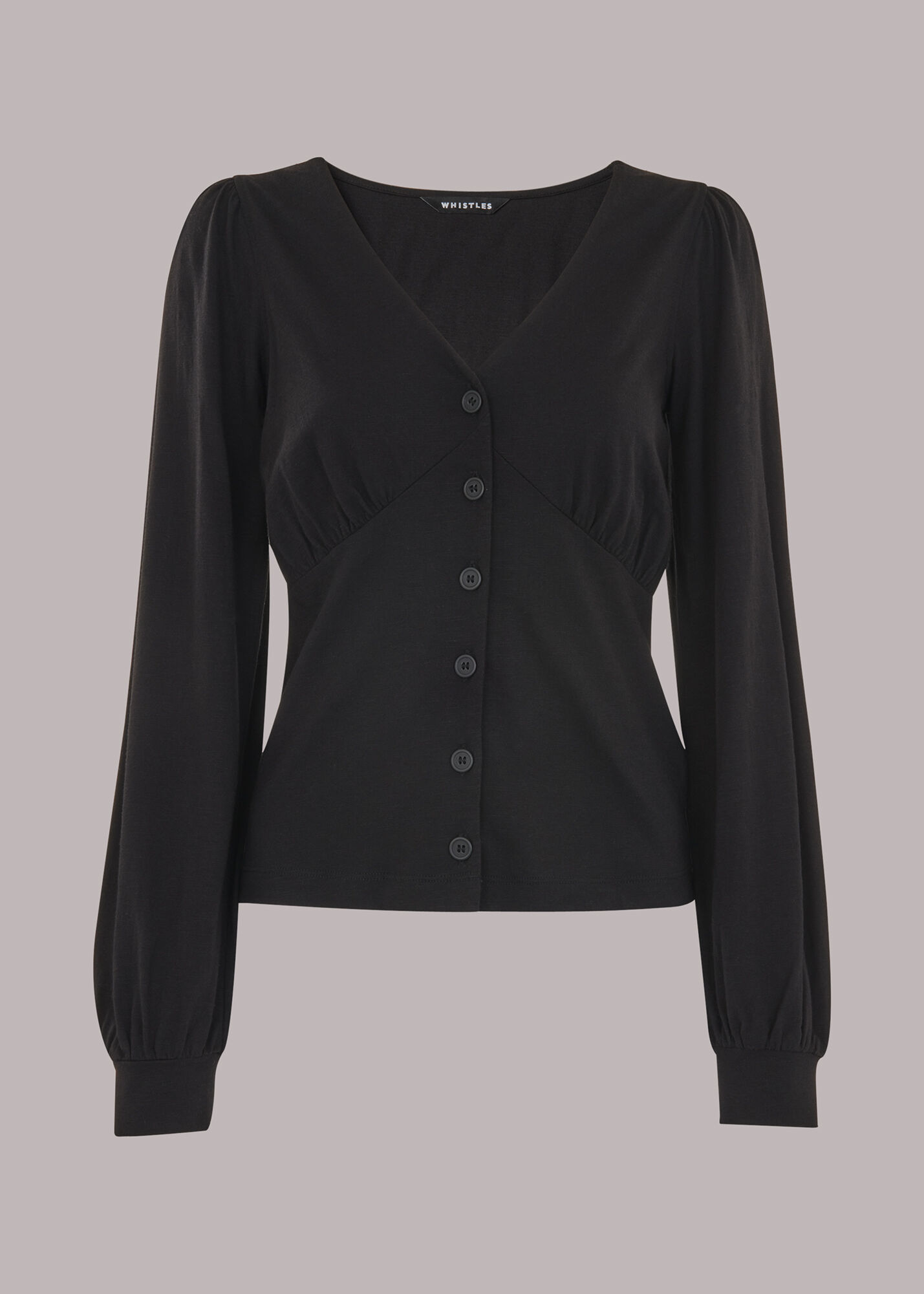 Black Amber V Neck Button Top | WHISTLES | Whistles US |