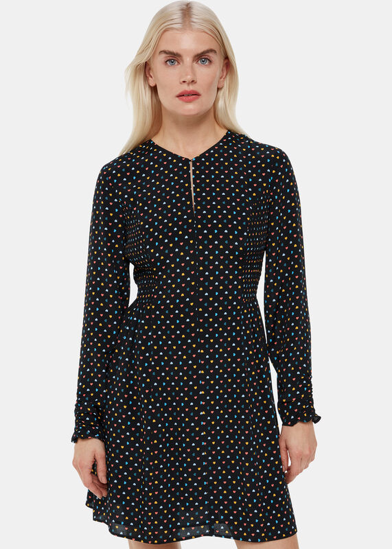 Black Petite Scattered Hearts Flippy Dress