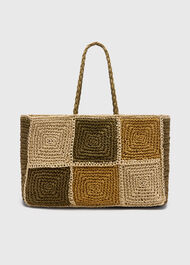 Patchwork Straw Tote Bag