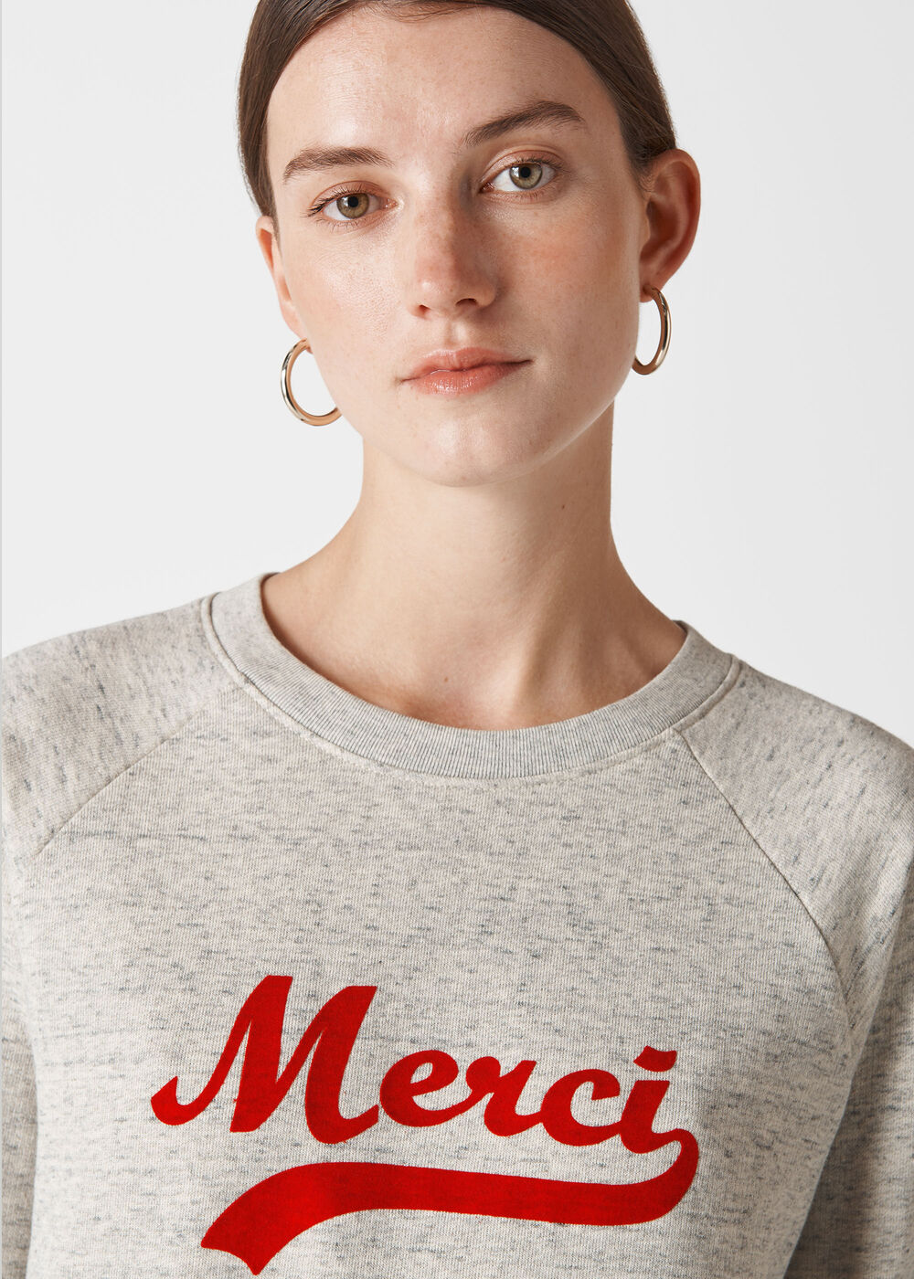 Merci Embroidered Sweatshirt Grey Marl